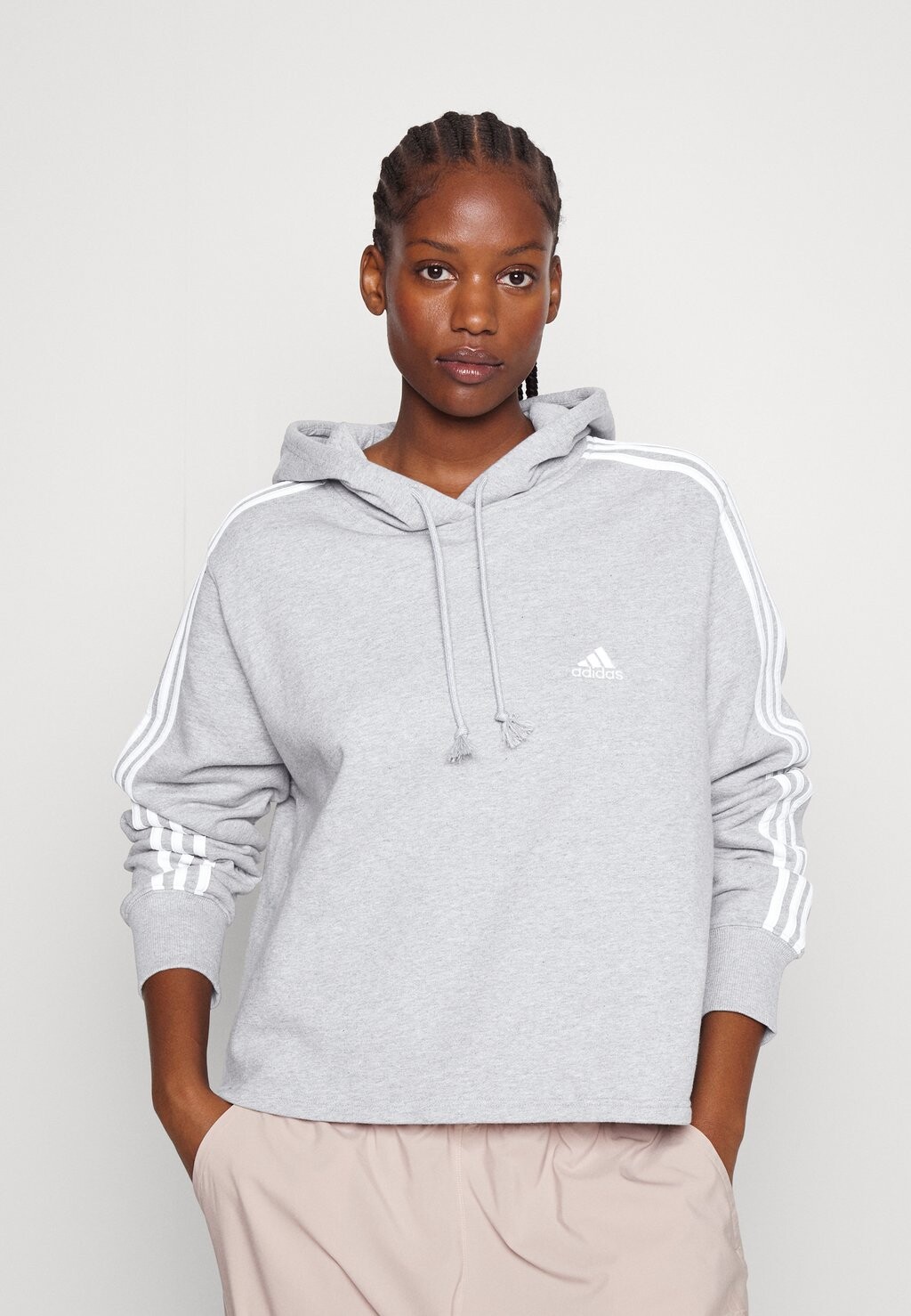 

Толстовка Adidas In3S Ft Cr Hd Ps, серый меланж / белый, Белый;серый