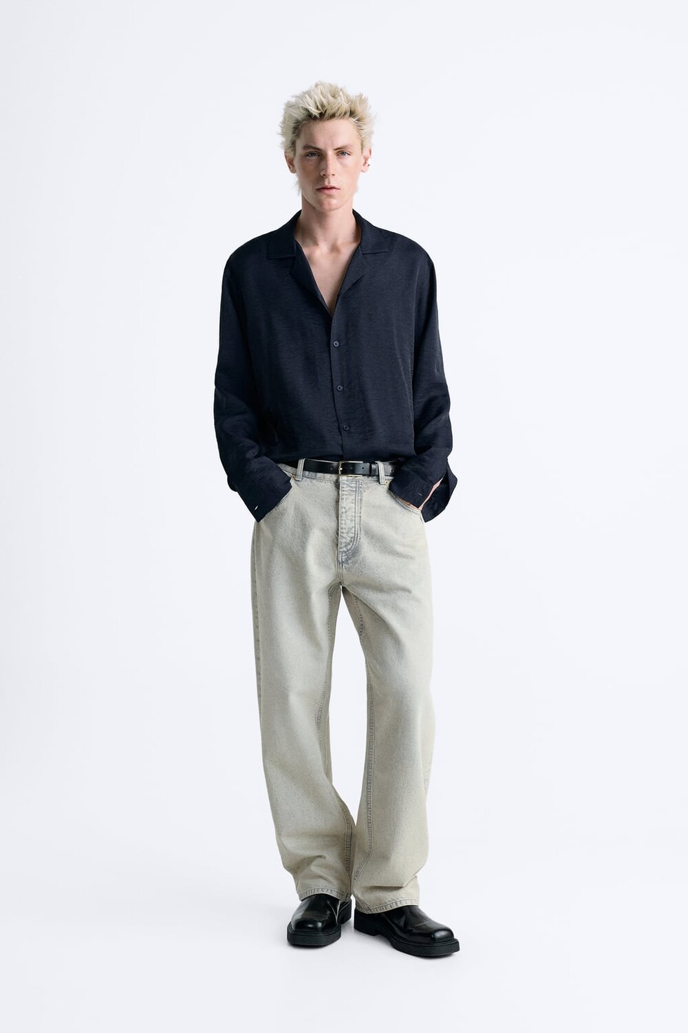 

Блестящая рубашка ZARA, темно-синий