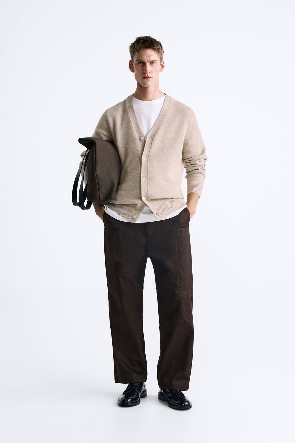 

Шерстяной кардиган ZARA, песочный, Бежевый