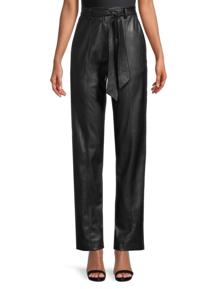 

Брюки из искусственной кожи с поясом Donna Karan, черный