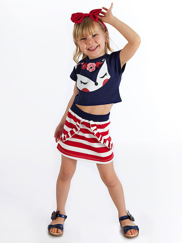 

Футболка Denokids 2tlg Outfit Fox, цвет dunkelblau/rot/weiß
