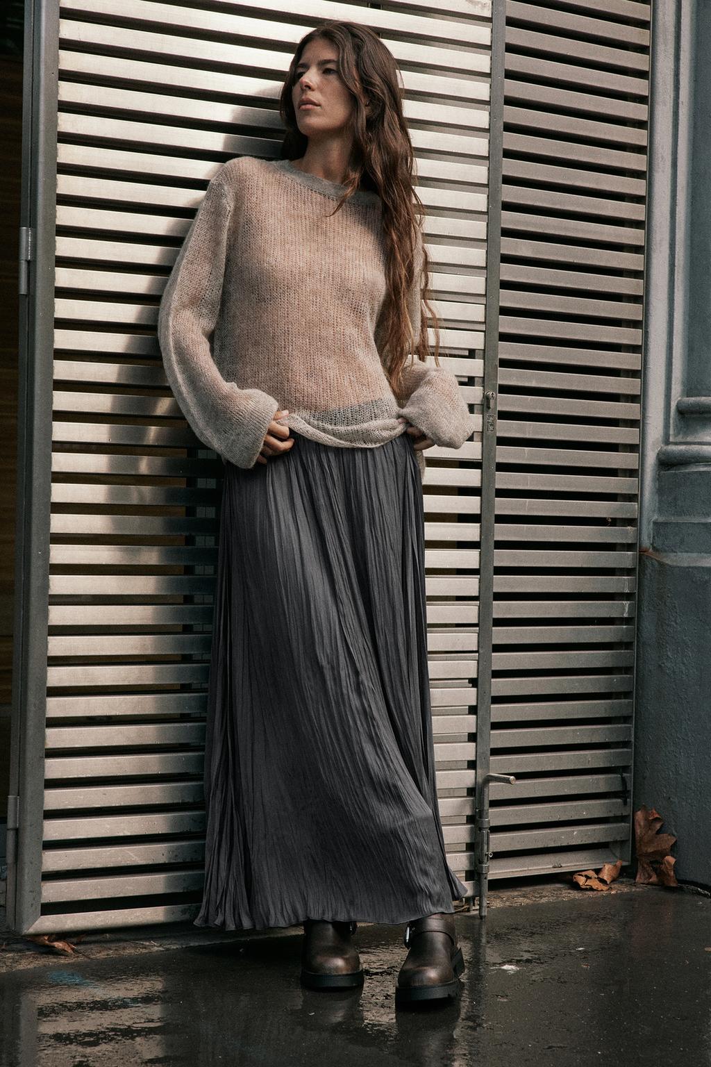 Атласная юбка плиссированная ZARA, серый юбка zara knit серый