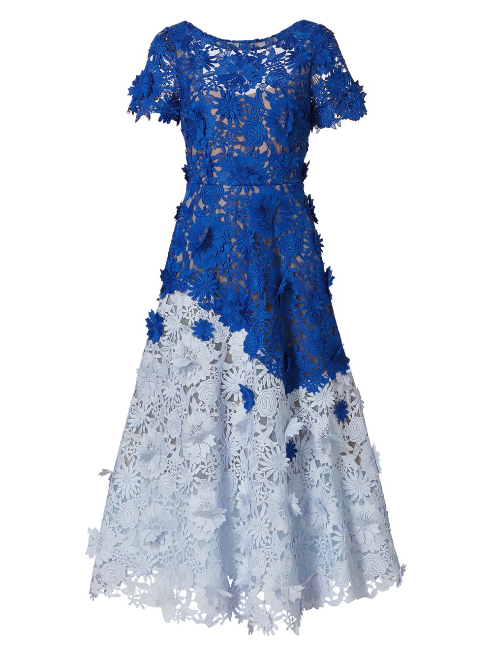 Кружевное платье-миди с 3D гипюром Marchesa Notte, синий