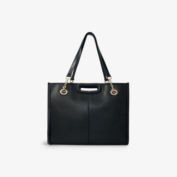 Кожаная сумка-тоут с бахромой Maje, цвет noir / gris цена и фото