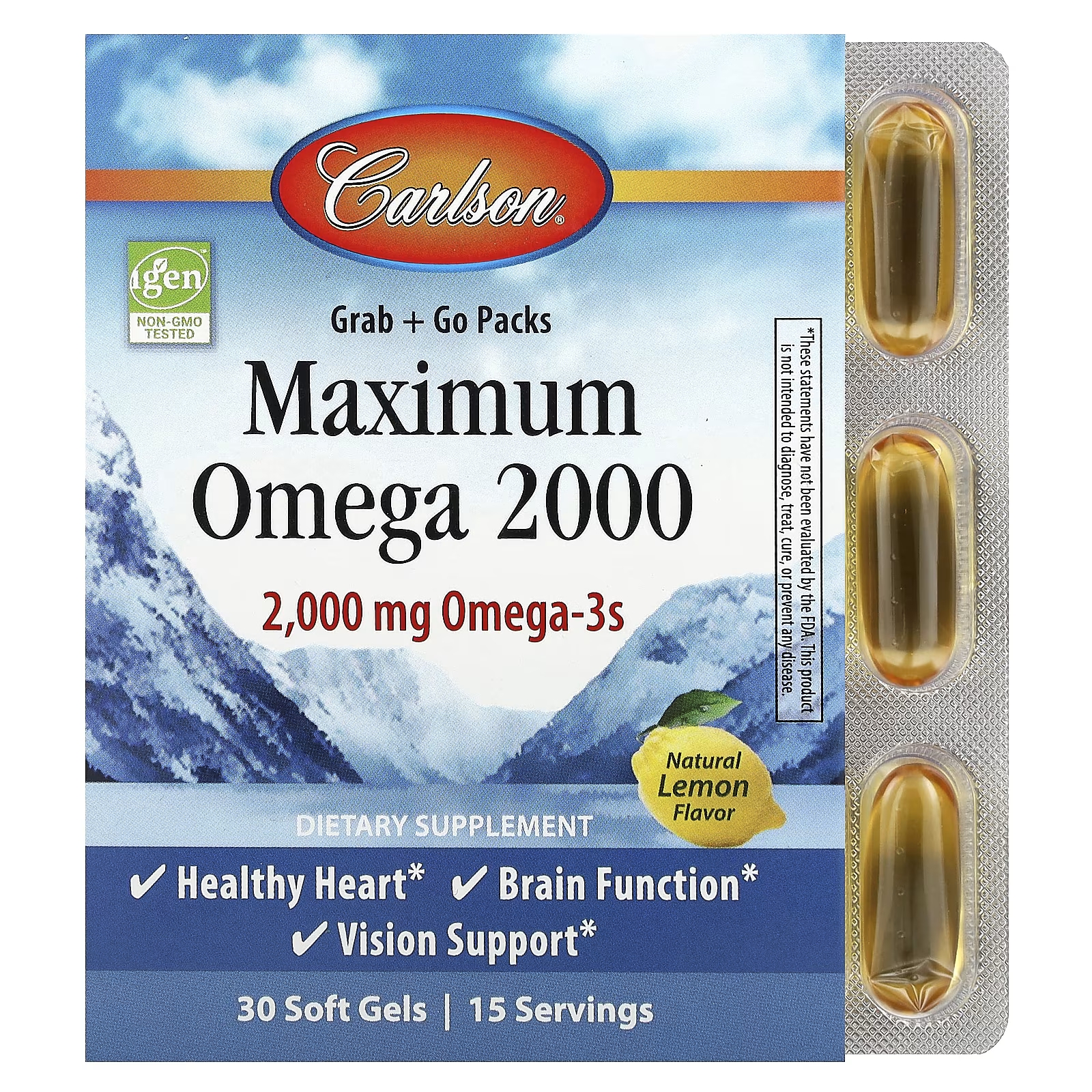 Пищевая добавка Carlson Maximum Omega 2000 Natural Lemon, 30 мягких таблеток carlson labs maximum omega 2000 натуральный лимон 1 000 мг 180 мягких таблеток