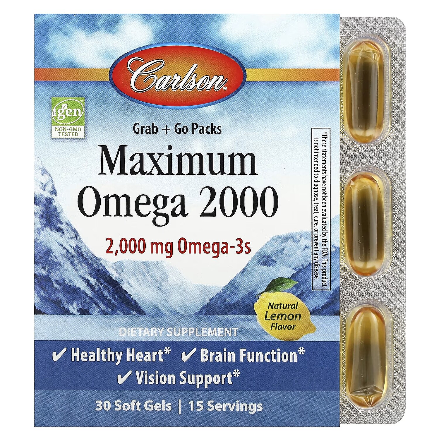 

Пищевая добавка Carlson Maximum Omega 2000 Natural Lemon, 30 мягких таблеток