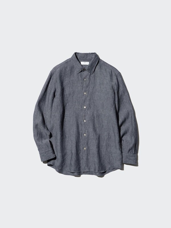 

Льняная рубашка премиум-класса Uniqlo, серый