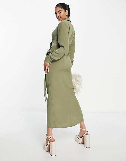 

Платье миди со сборками и завязкой на талии ASOS DESIGN