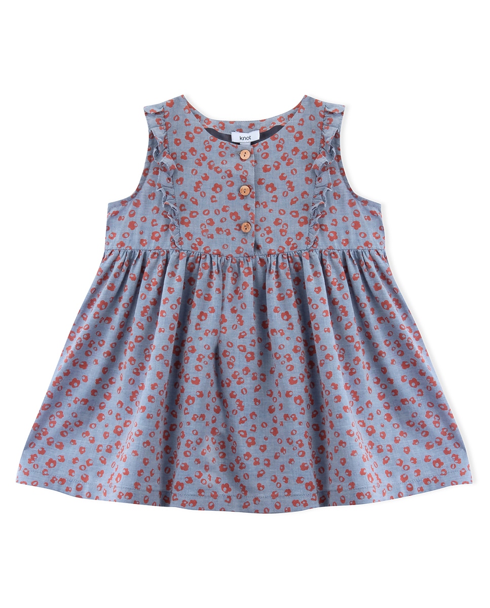 Платье для девочки с принтом и рюшами KNOT, синий детское летнее платье без рукавов с кружевом
