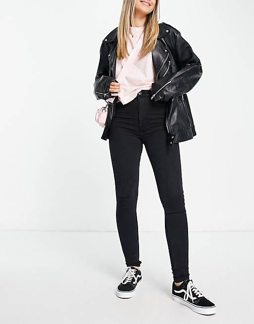 

Черные джинсы скинни с завышенной талией Bershka Tall