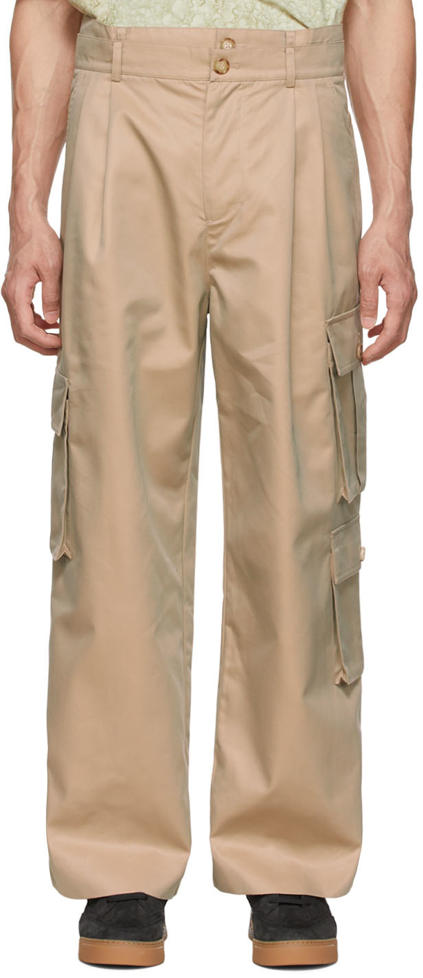 Бежевые хлопковые брюки-карго Feng Chen Wang брюки карго женские из хлопка цвет – терракот