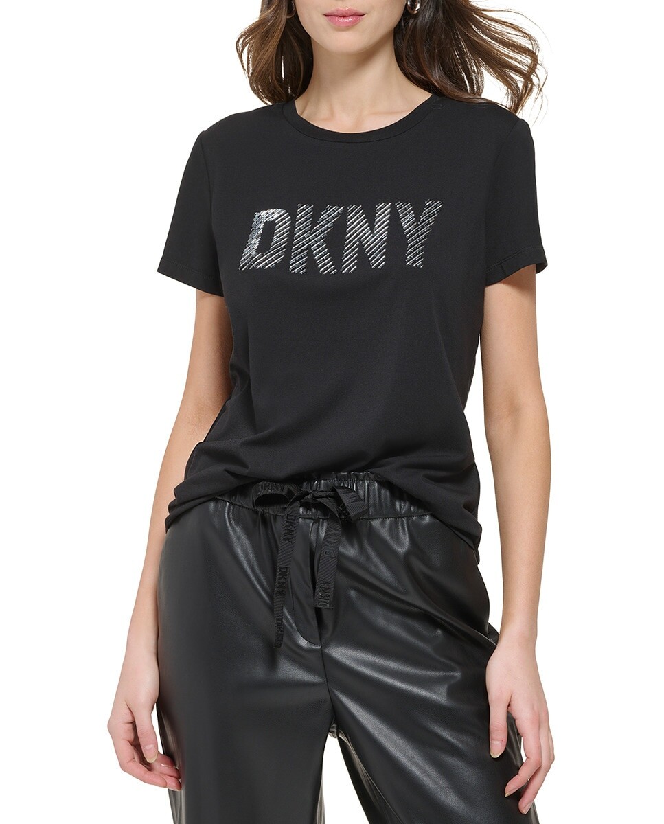 

Женская черная футболка с короткими рукавами DKNY, черный
