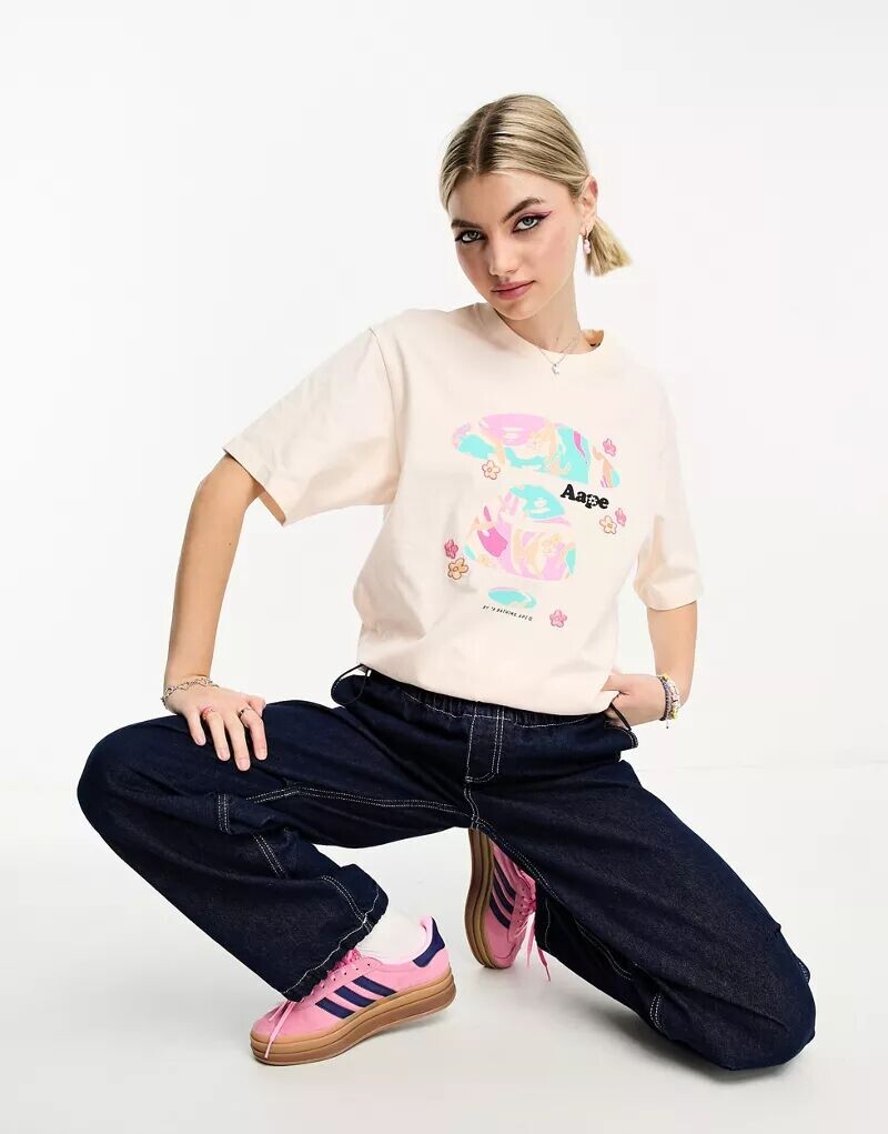 

Белая футболка с логотипом в стиле милитари AAPE By A Bathing Ape