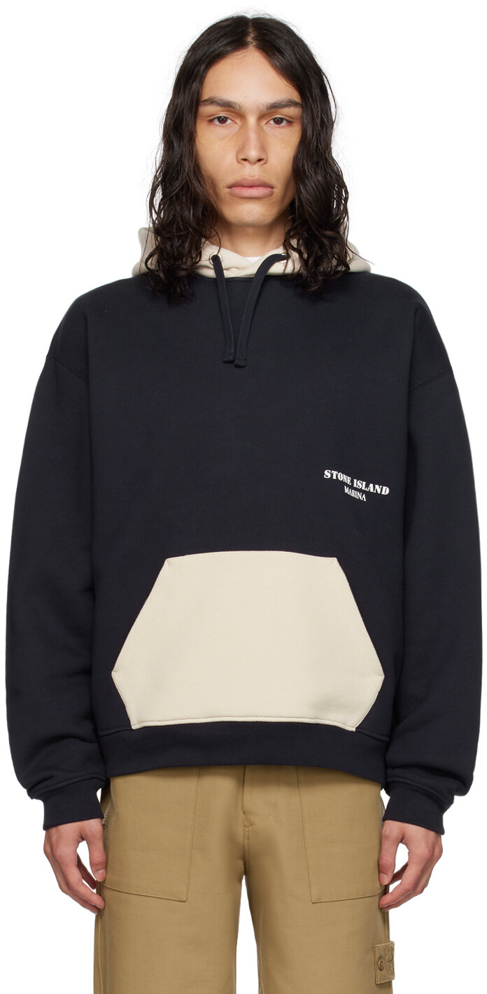 

Темно-синее худи с цветными блоками Stone Island