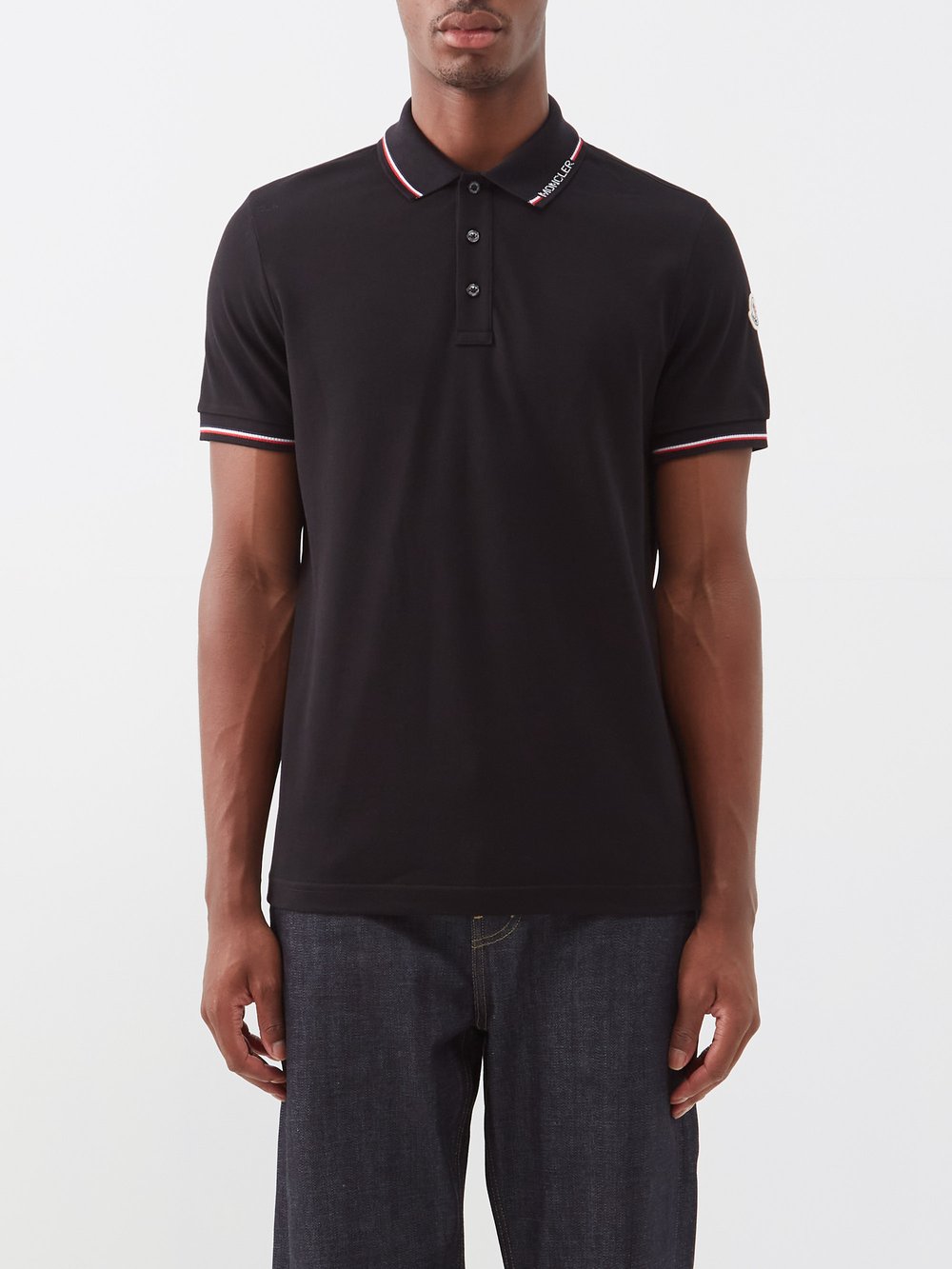 цена Рубашка-поло из хлопкового пике с нашивкой-логотипом Moncler, черный