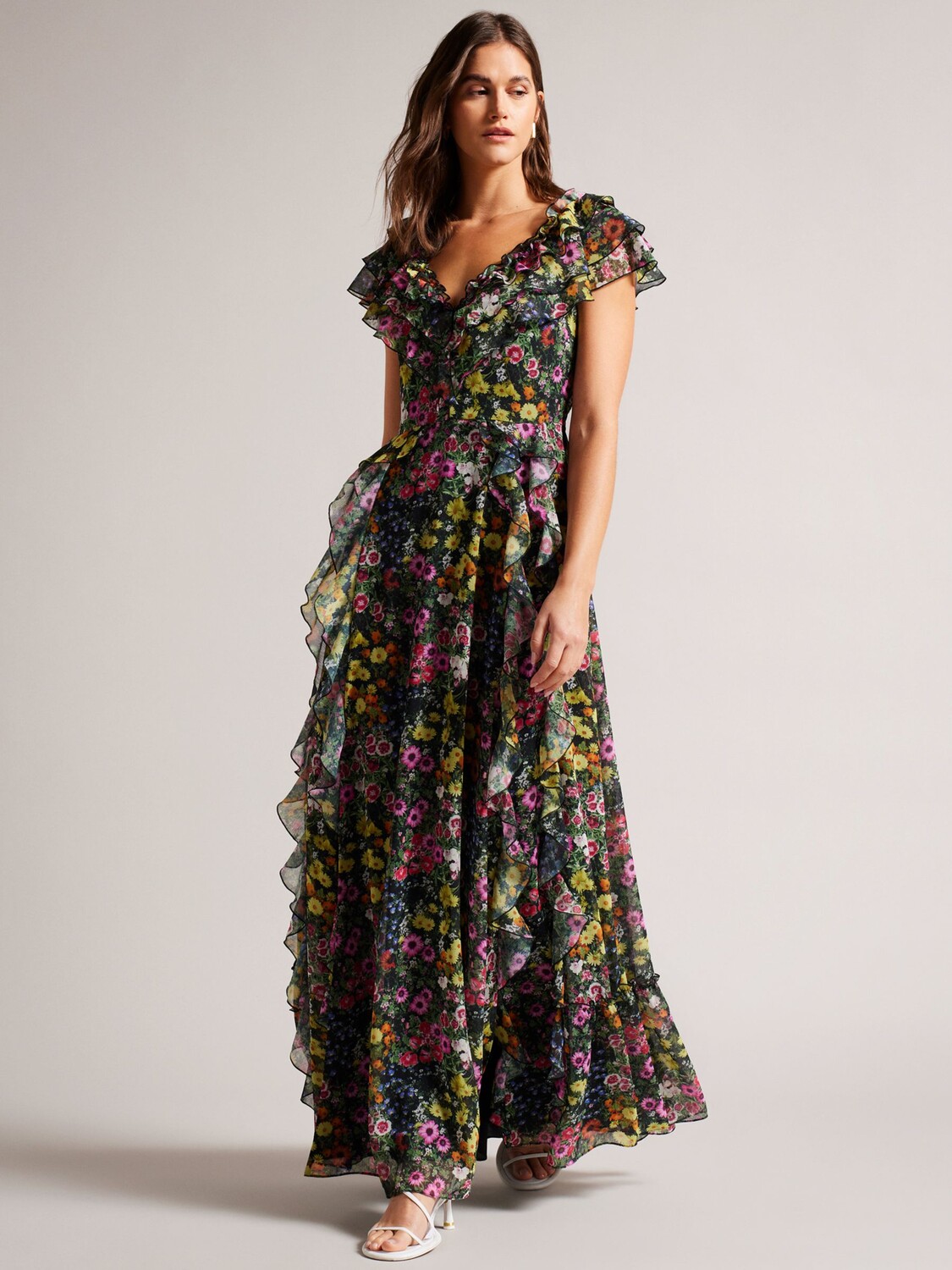 

Платье макси с оборками Ted Baker Adiie, черный/мульти