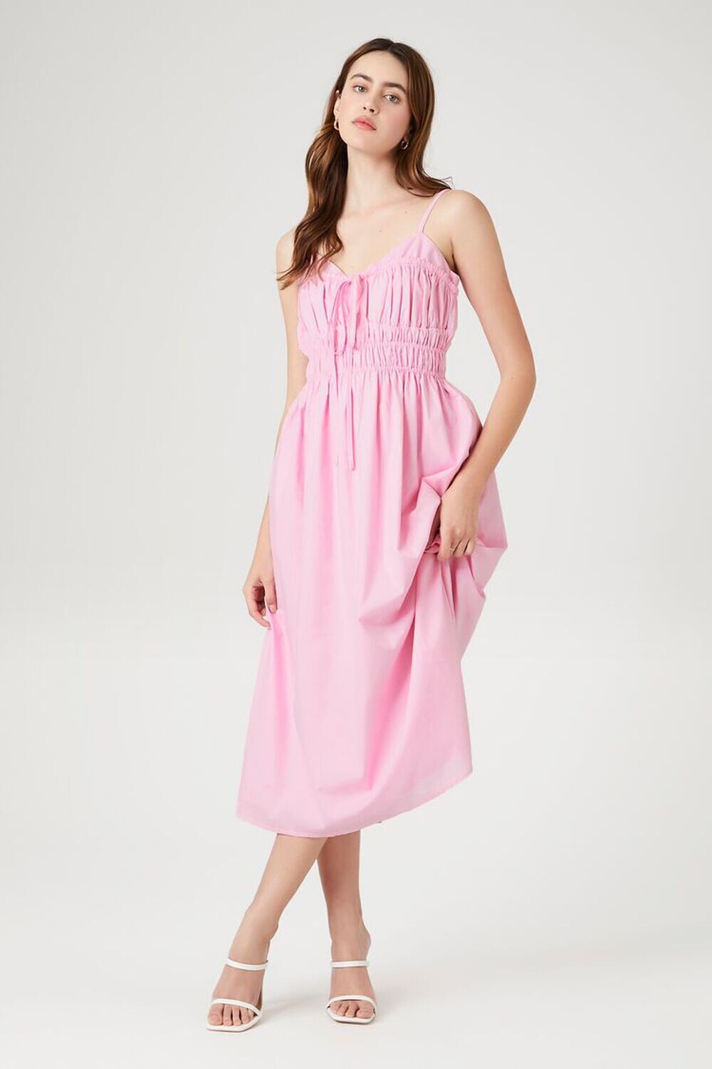 

Платье миди из поплина со сборками Forever 21, розовый