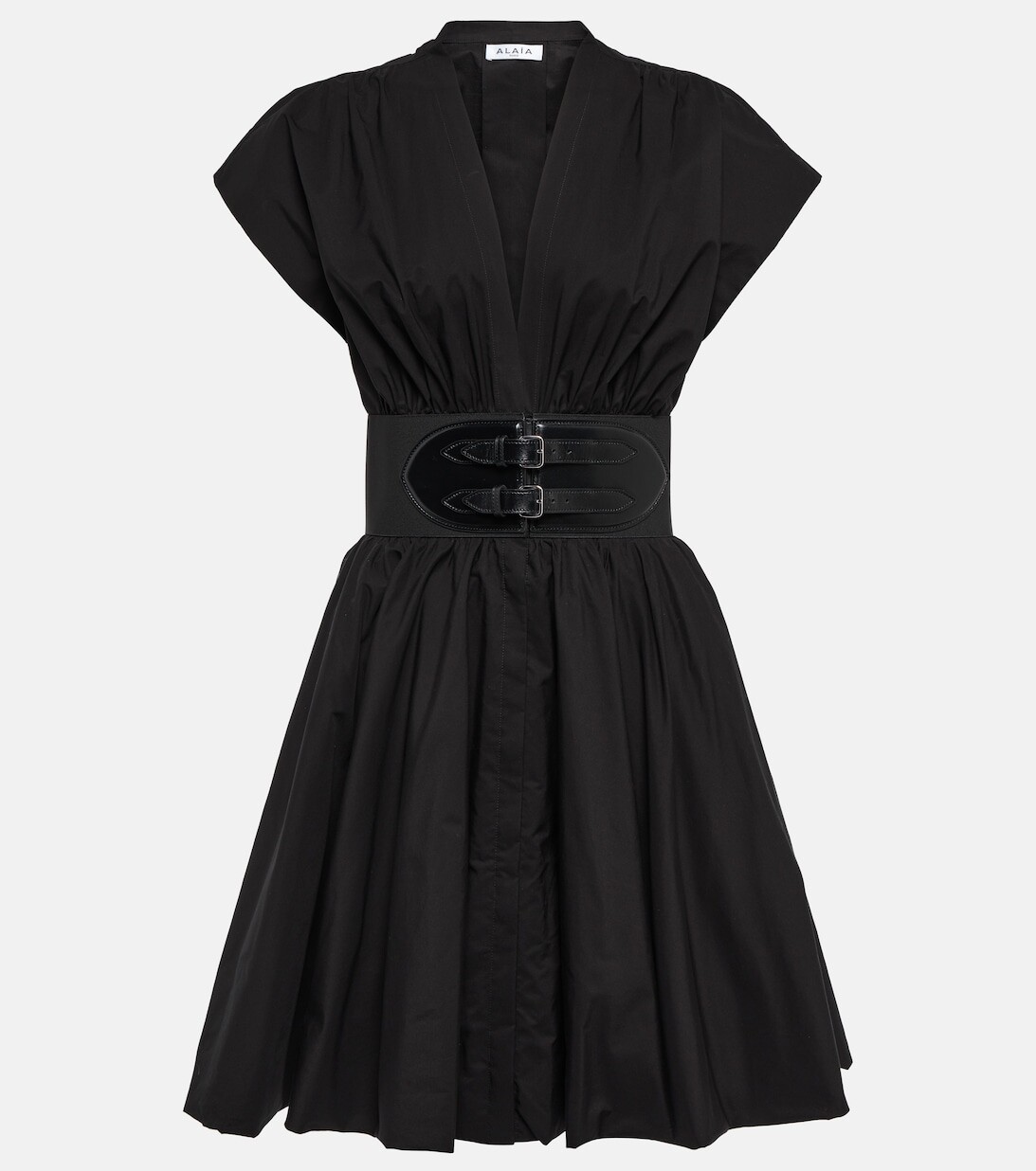 

Мини-платье из хлопкового поплина с поясом ALAÏA, черный