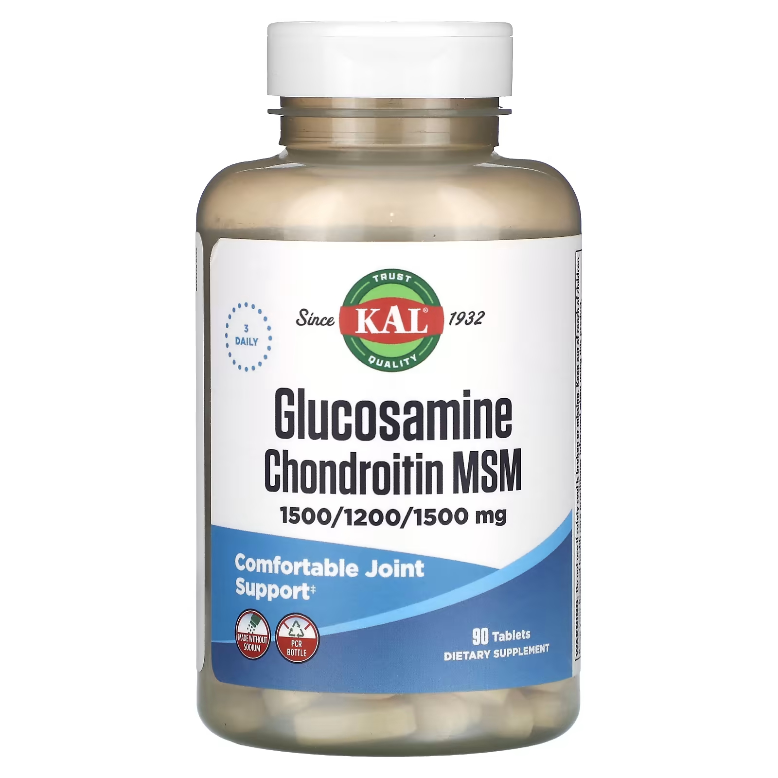 Пищевая добавка KAL Глюкозамин хондроитин МСМ, 90 таблеток kal glucosamine chondroitin msm 90 таблеток kal