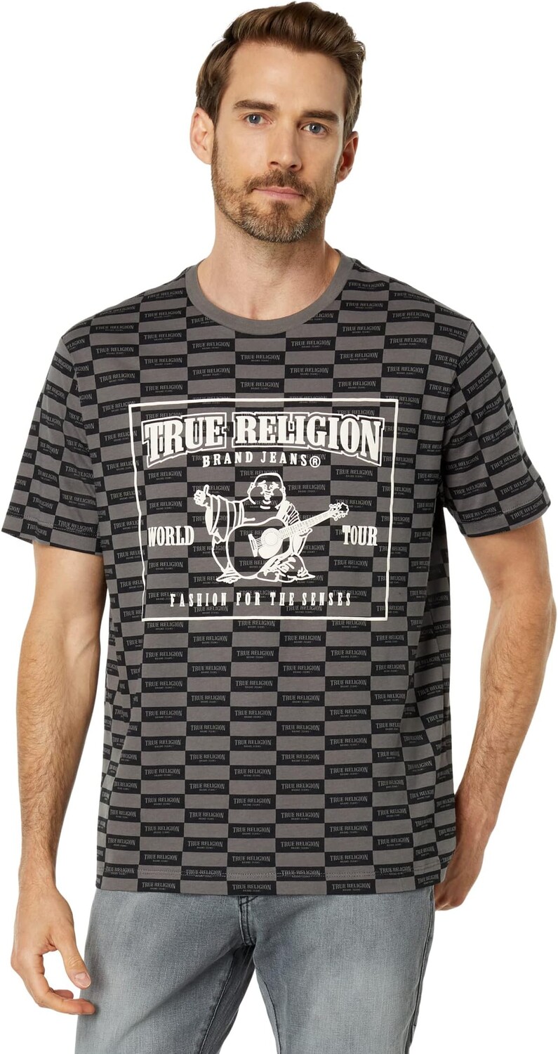 

Футболка в клетку с короткими рукавами и логотипом True Religion, цвет Jet Black