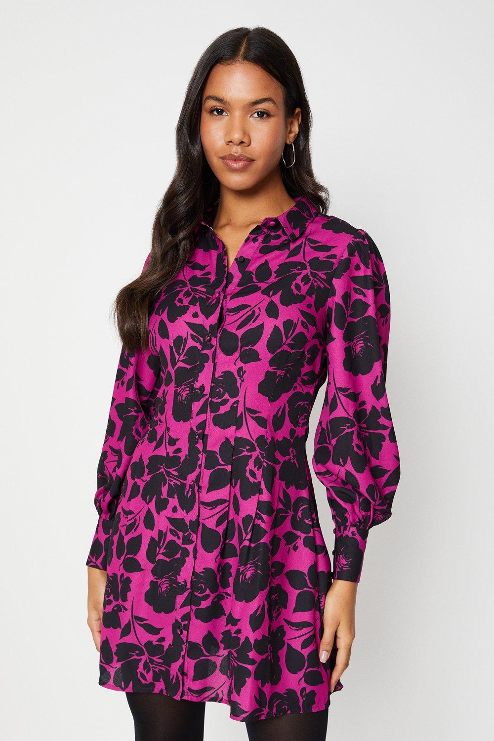 цена Розовое мини-платье-рубашка с цветочным принтом Dorothy Perkins, розовый