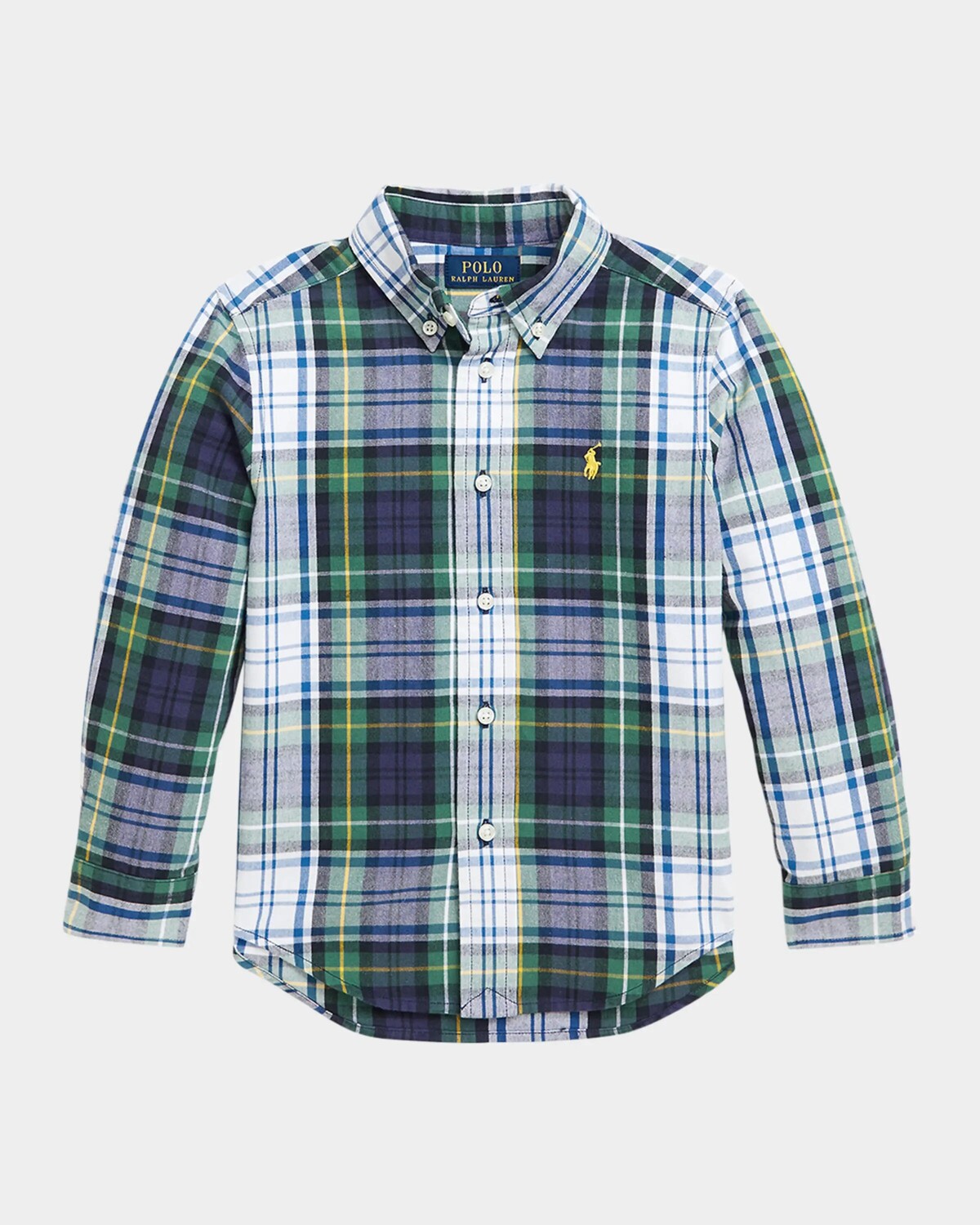 

Спортивная рубашка с матовым клетчатым принтом для мальчика, размер 2–7 Ralph Lauren Childrenswear, цвет White Green Navy