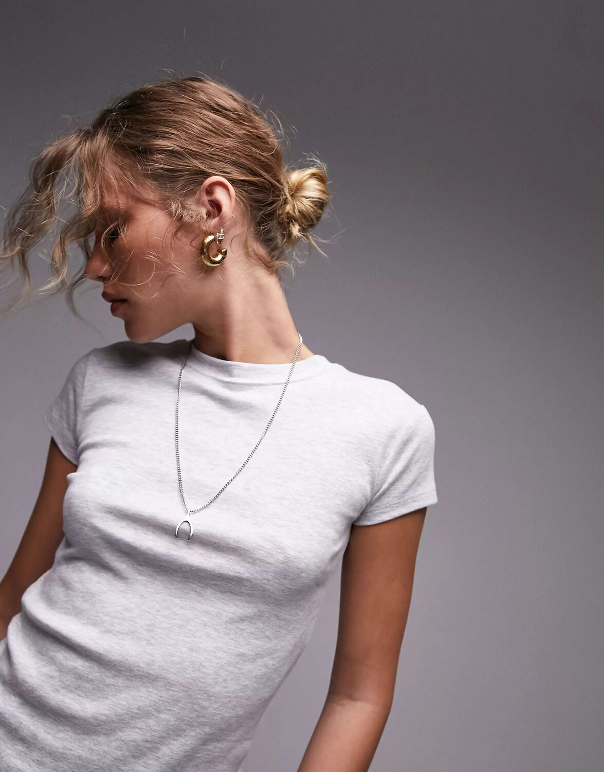

Удлиненная повседневная футболка Topshop серого меланжевого цвета