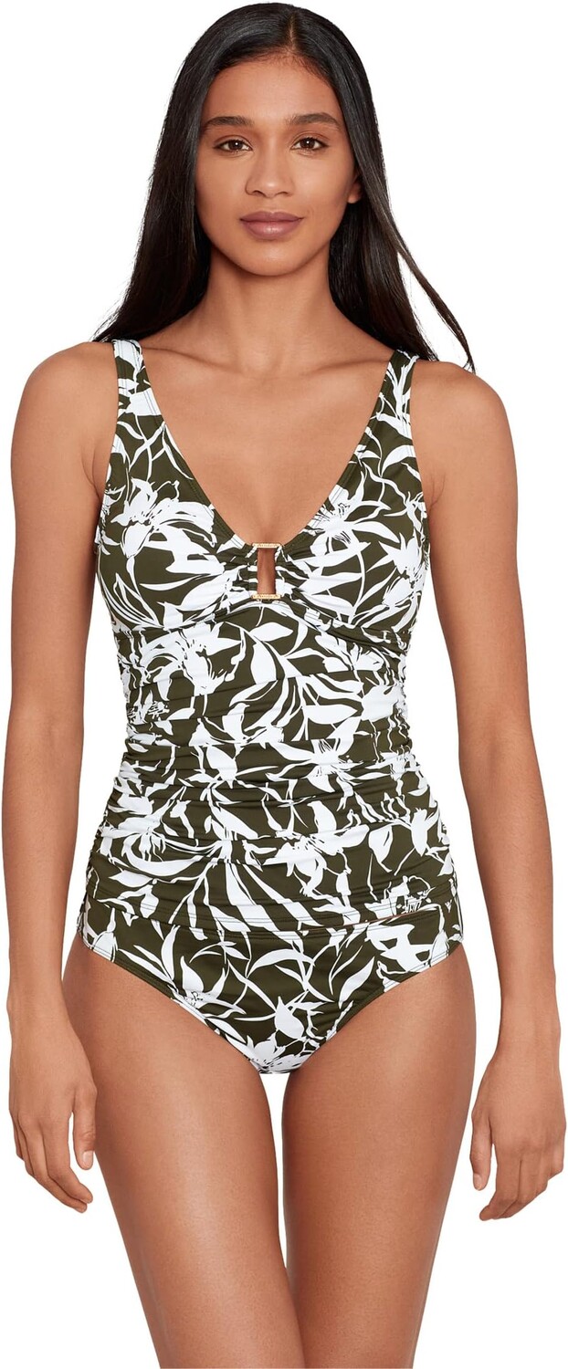 

Танкини на косточках с кольцом Tropic Monotone LAUREN Ralph Lauren, цвет Olive