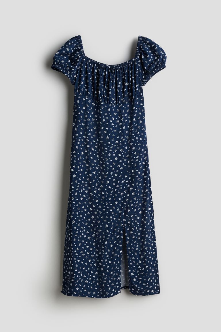 Платье миди с пышными рукавами H&M, синий