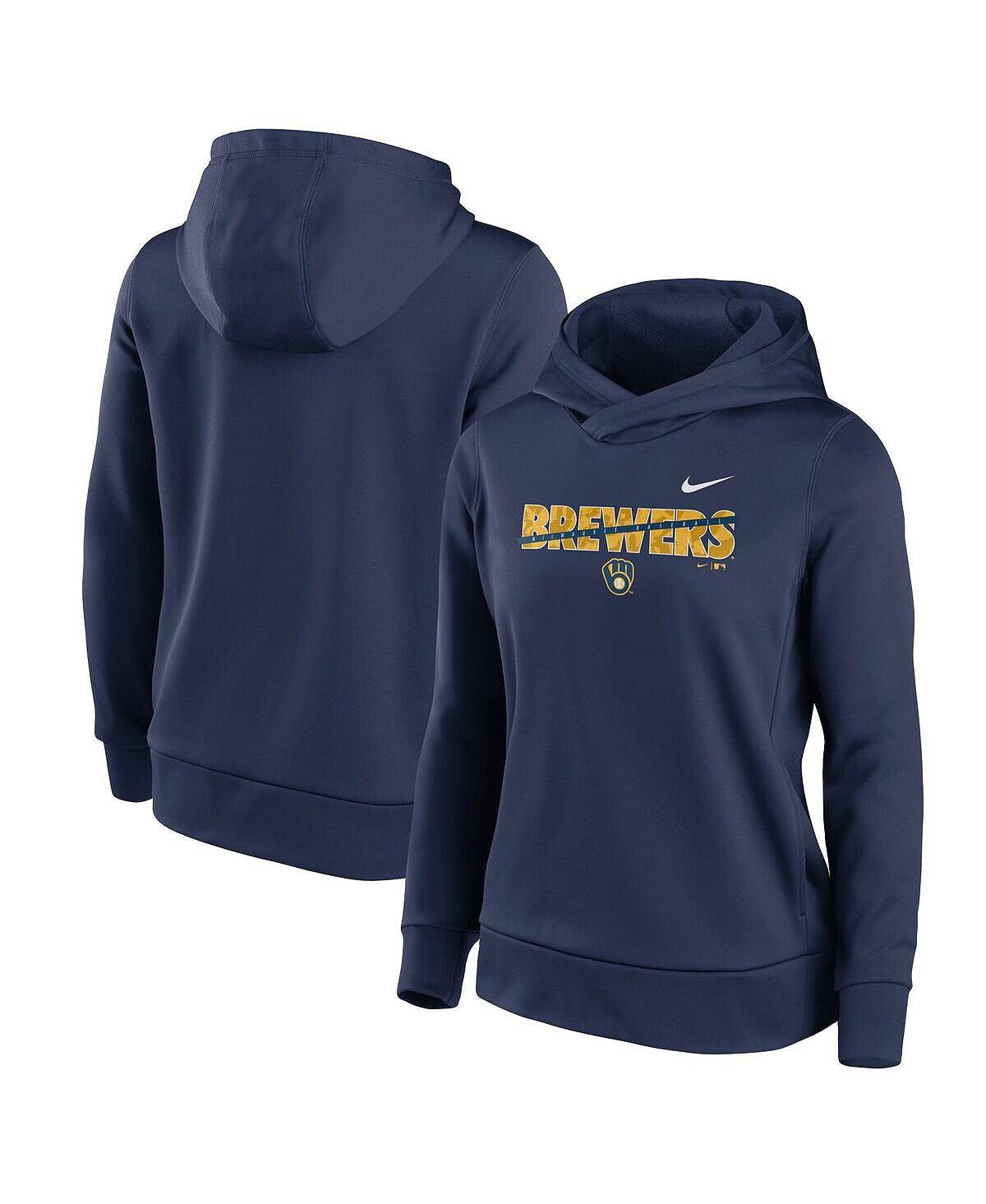 

Женский темно-синий пуловер с капюшоном Milwaukee Brewers Club Angle Performance Nike, темно-синий