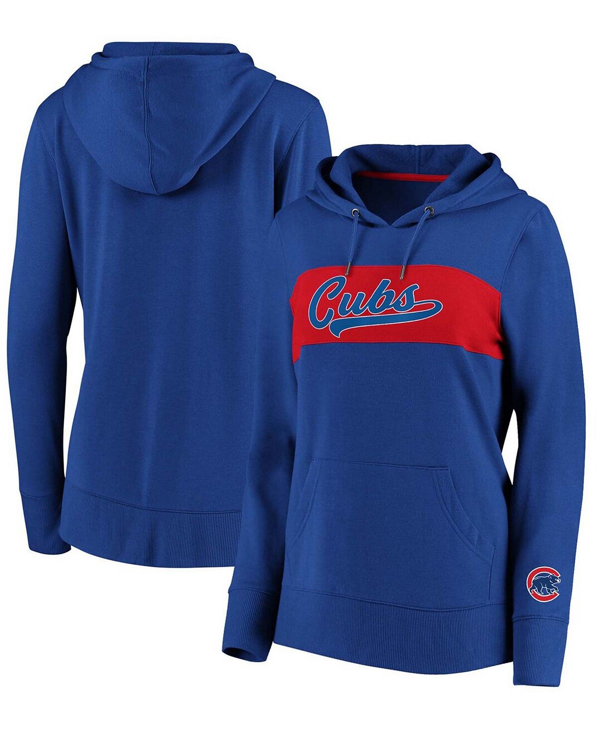 

Пуловер с капюшоном Royal Chicago Cubs Tri-Blend с цветными блоками больших размеров Fanatics