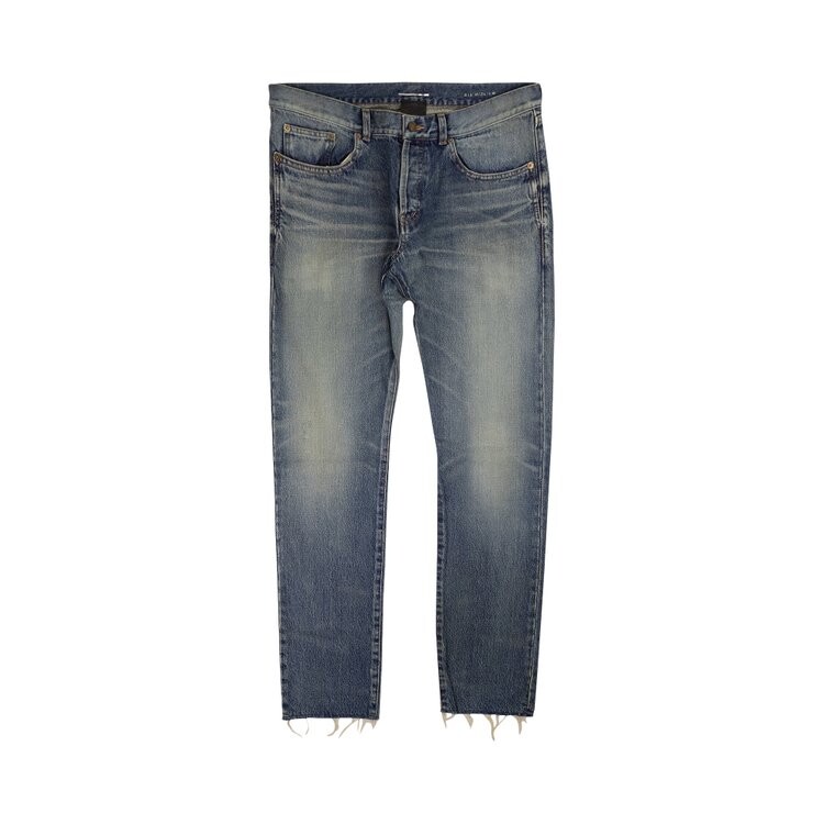 

Джинсы Saint Laurent Boot Cut Distressed Raw Hem Paisley 'Blue', синий
