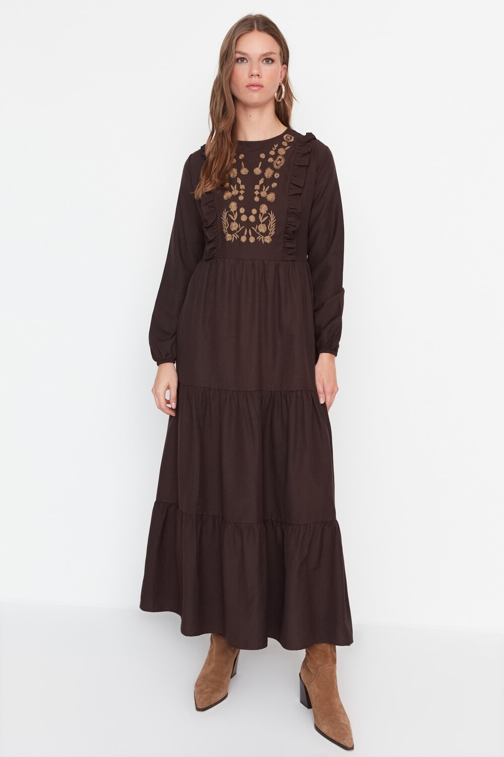 

Платье - Коричневое - А-силуэт Trendyol Modest, коричневый