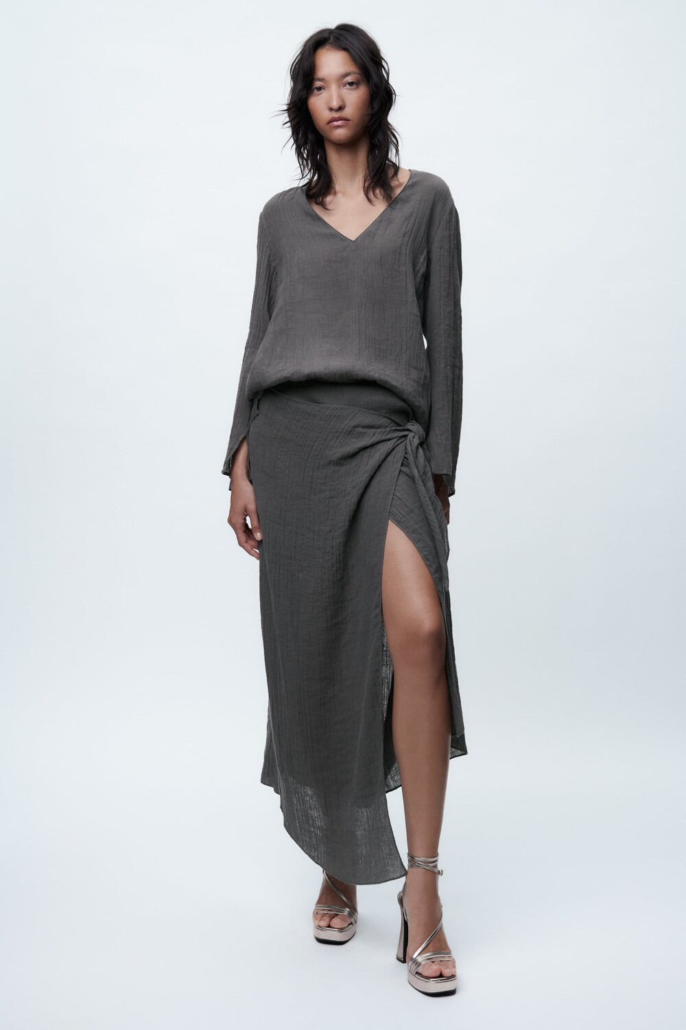 

Юбка из льна Zara, серый