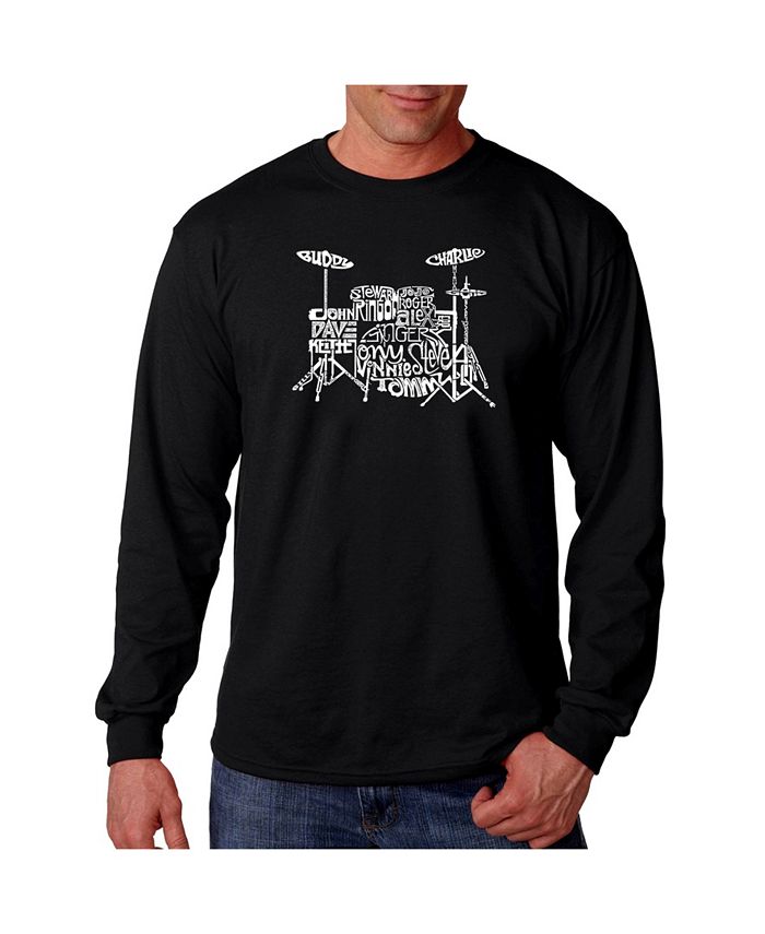цена Мужская футболка с длинным рукавом Word Art, барабаны LA Pop Art, черный