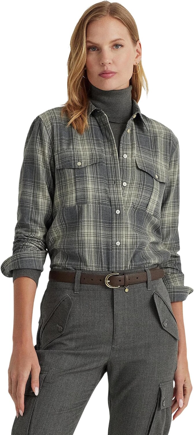 

Клетчатая рубашка из твила LAUREN Ralph Lauren, цвет Grey/Cream Multi