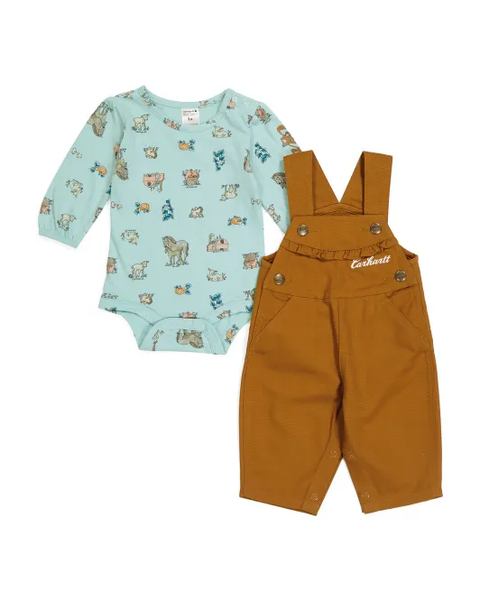 

Комплект холщового комбинезона для маленьких девочек Carhartt, коричневый