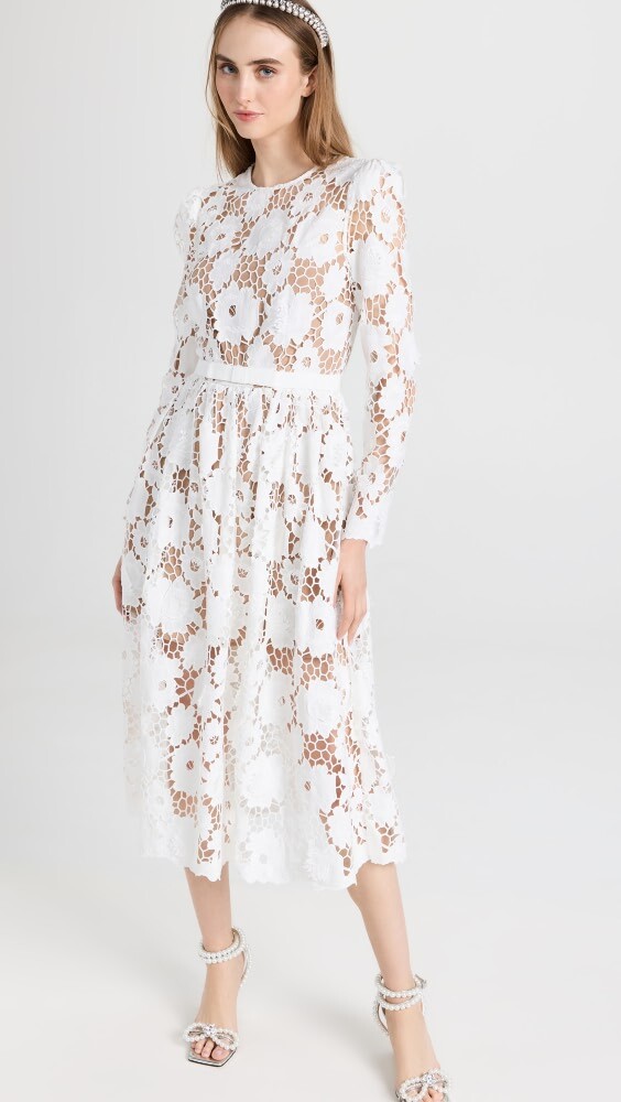 

Платье миди Self Portrait White 3D Cotton Lace, белый