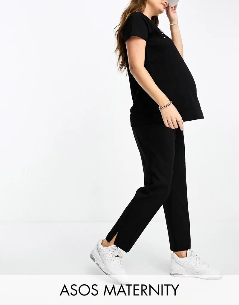 

Черные узкие брюки с завышенной талией ASOS Maternity