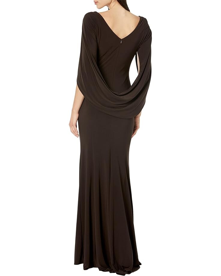 Платье Betsy & Adam Long Jersey Ruched Drape Back Dress, коричневый