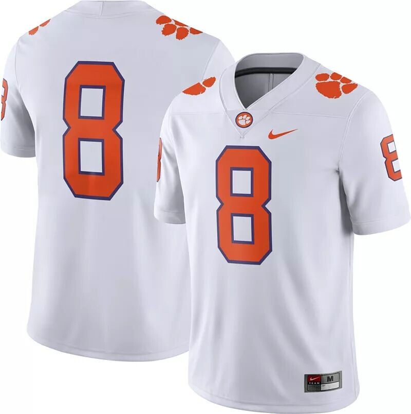 

Мужское белое футбольное джерси Nike Clemson Tigers #8 Dri-FIT Game