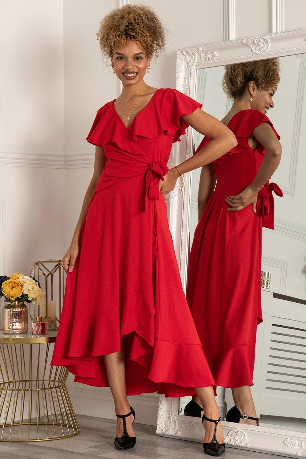 Платье Priya с оборками и глубоким подолом Jolie Moi, красный цена и фото