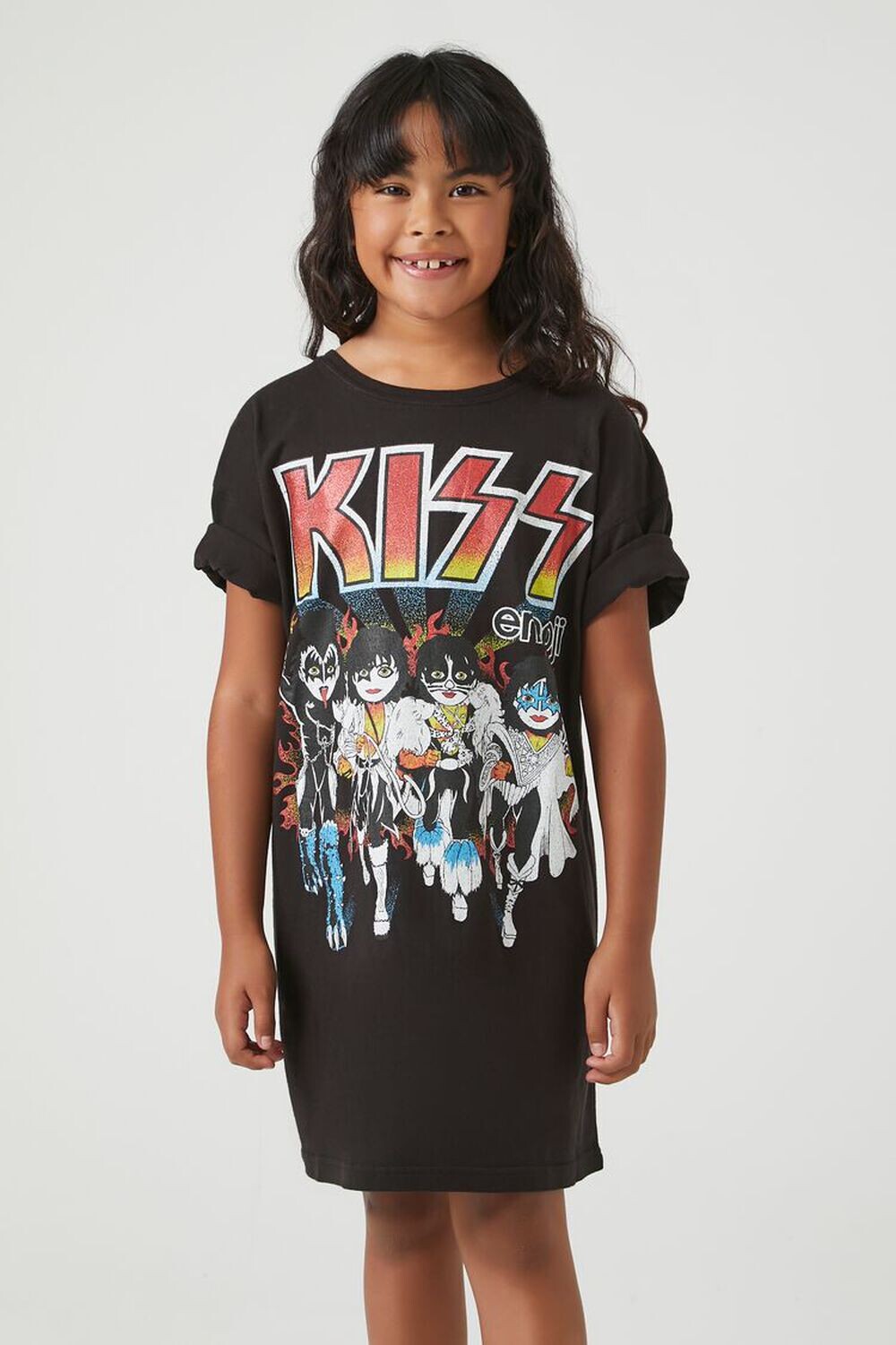 

Платье-футболка с эмодзи для девочек KISS Forever 21, черный