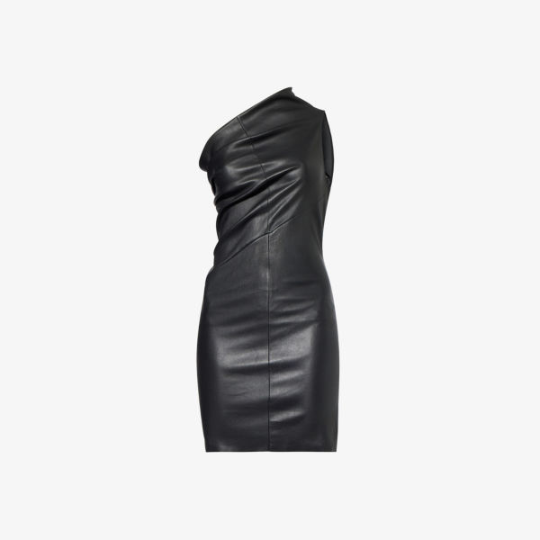 Кожаное платье мини узкого кроя с асимметричным вырезом Rick Owens, черный