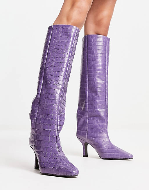 Фиолетовые кожаные ботинки премиум-класса под крокодила ASOS DESIGN Cydney