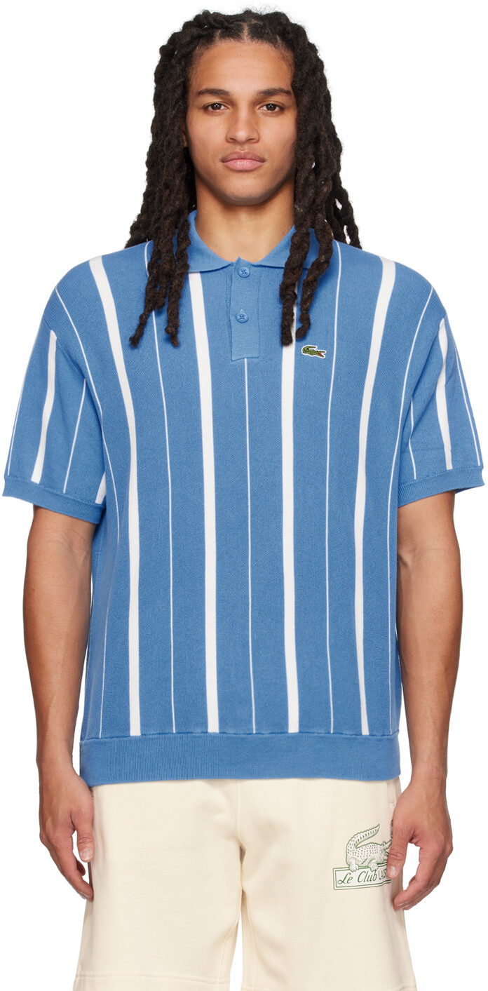 

Синяя полосатая футболка-поло Lacoste, Синий