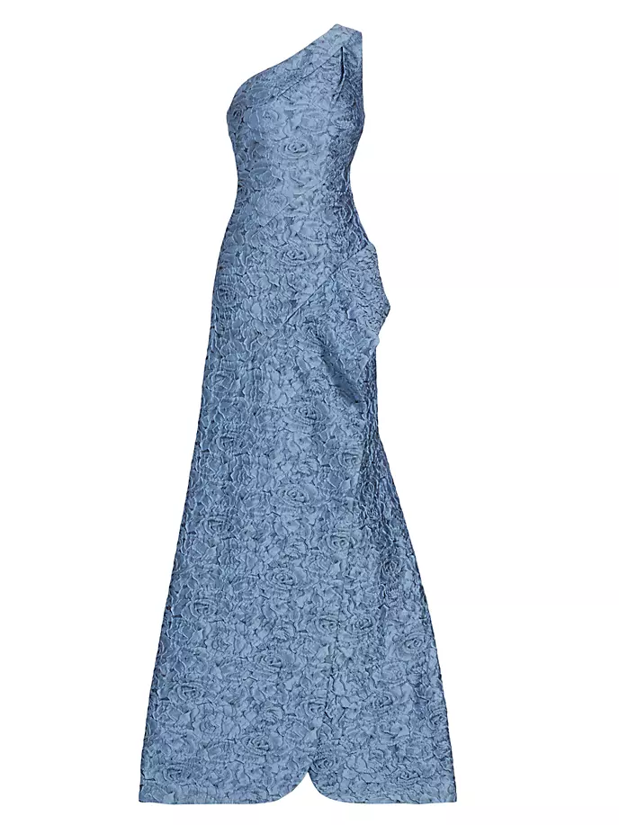 Асимметричное платье с цветочным кружевом Teri Jon By Rickie Freeman, цвет slate