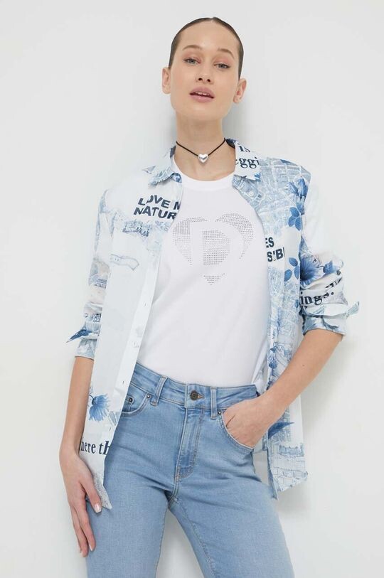 

Рубашка FLOWERS NEWS из хлопка Desigual, синий