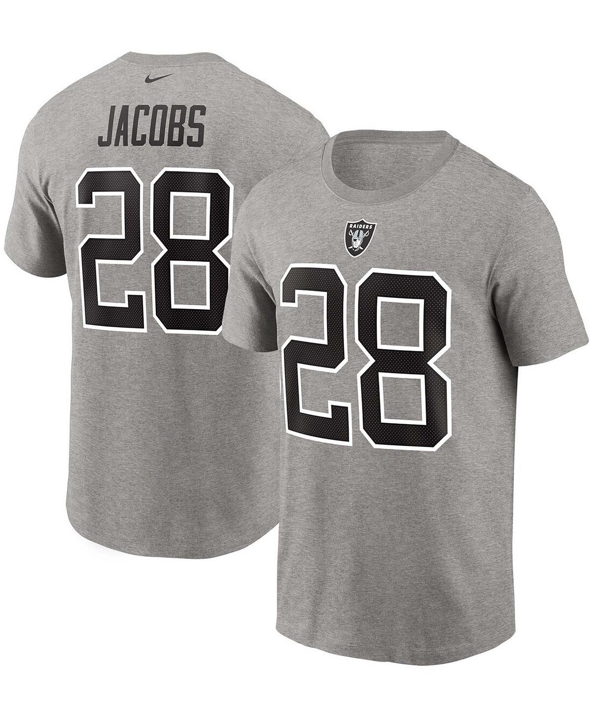 

Мужская серая футболка с именем и номером Josh Jacobs Las Vegas Raiders Nike, Серый