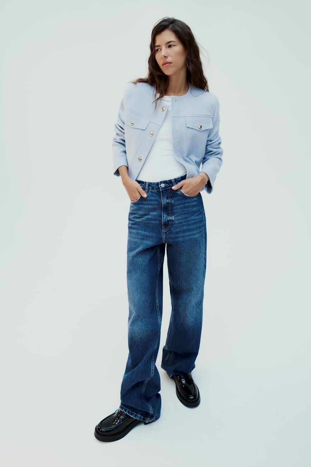 

Мягкая короткая куртка ZARA, голубое небо, Синий